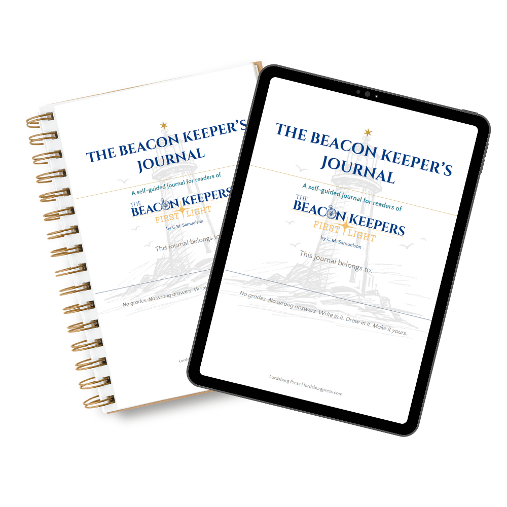 The Beacon Keeper’s Journal shown as a printed spiral notebook and a digital tablet version